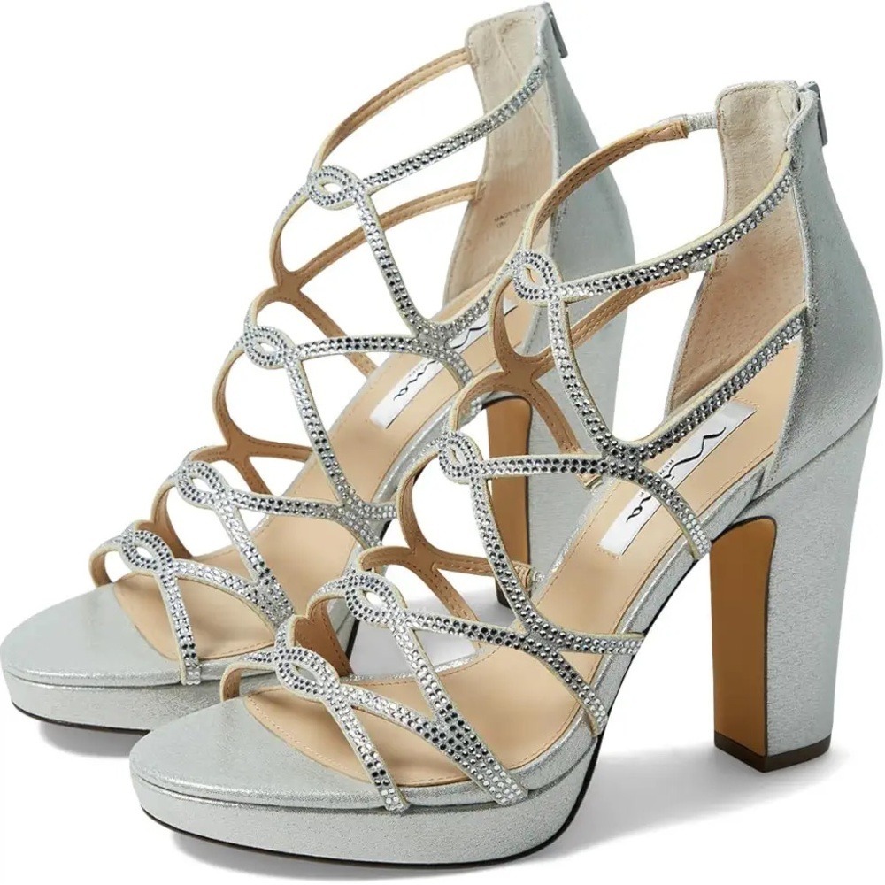 Nina Sassie Crystals Bridal Cocktail Party High Heels Women's 8 True Silver